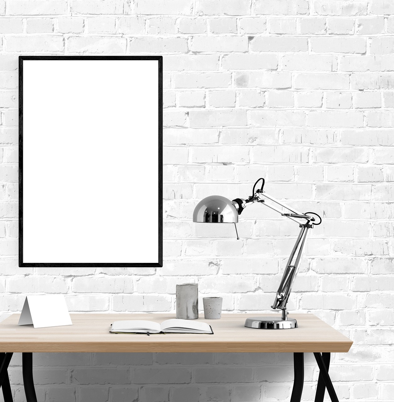 poster, frame, desk, lamp, book, poster, poster, frame, frame, desk, desk, desk, desk, desk